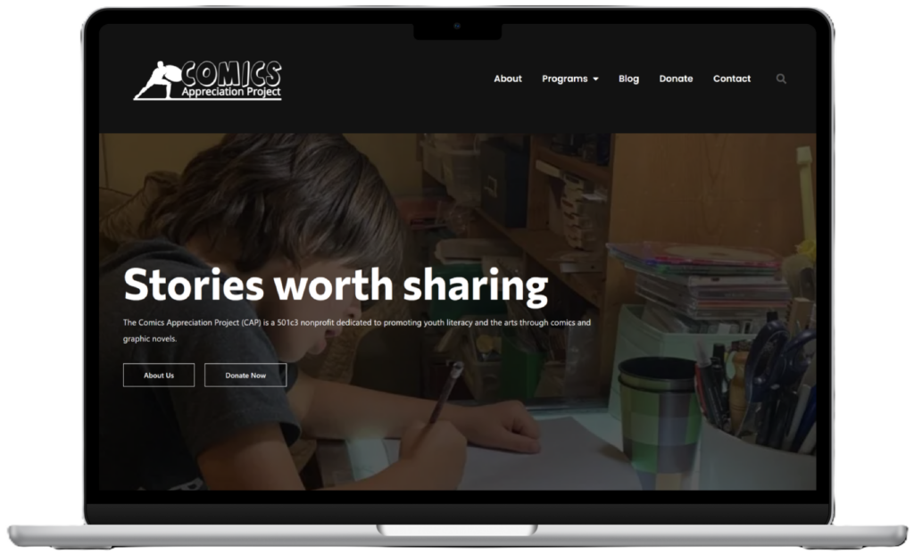 macbook with the Comics Appreciation Project website